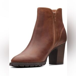 Clarks Womens Verona Trish Dark Tan Leather Boot 9.5